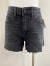 washed black high rise fray shorts