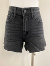 washed black high rise fray shorts