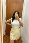 Yellow Floral Slit Mini Skirt