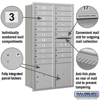 Salsbury Recessed Mounted 4C Horizontal Mailbox - Maximum Height Unit (56  3/4 Inches) - Double Column - 20 MB1 Doors / 2 PL4.5's - Rear Loading -  USPS
