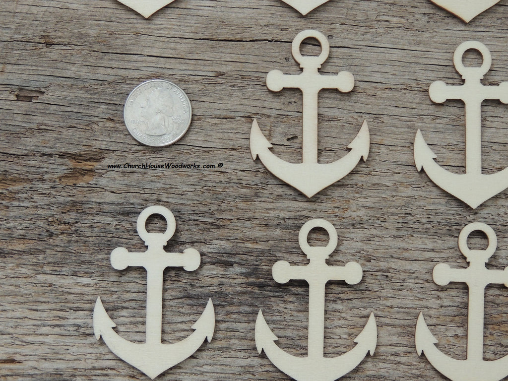 25 qty 2 inch Captains Ship Anchor Wood Pendants for crafts, sewing, DIY projects, nautical, marine, boat anchor