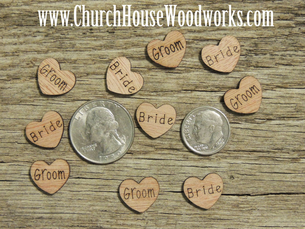 Bride and Groom Wood Heart Confetti for Rustic Weddings Barn Weddings, Country Weddings, Farm Weddings, Shabby Chic Weddings by Church House Woodworks