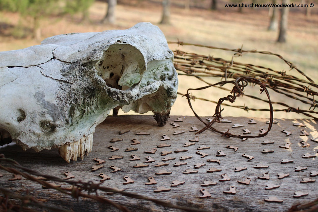 Cowboy boot and cowboy hat wood table confetti for weddings