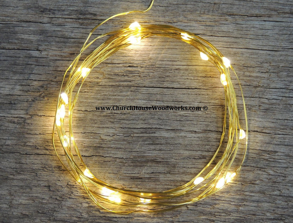 LED Fairy String Lights for rustic weddings wreaths mason jars warm white on Gold wire