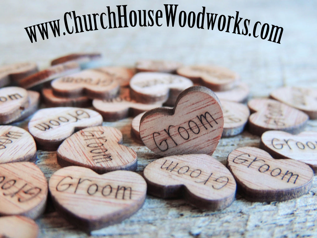 Groom Wood Heart Confetti for Rustic Weddings, Barn Weddings, Farm Weddings, Country Weddings, Shabby Chic Weddings by Church House Woodworks