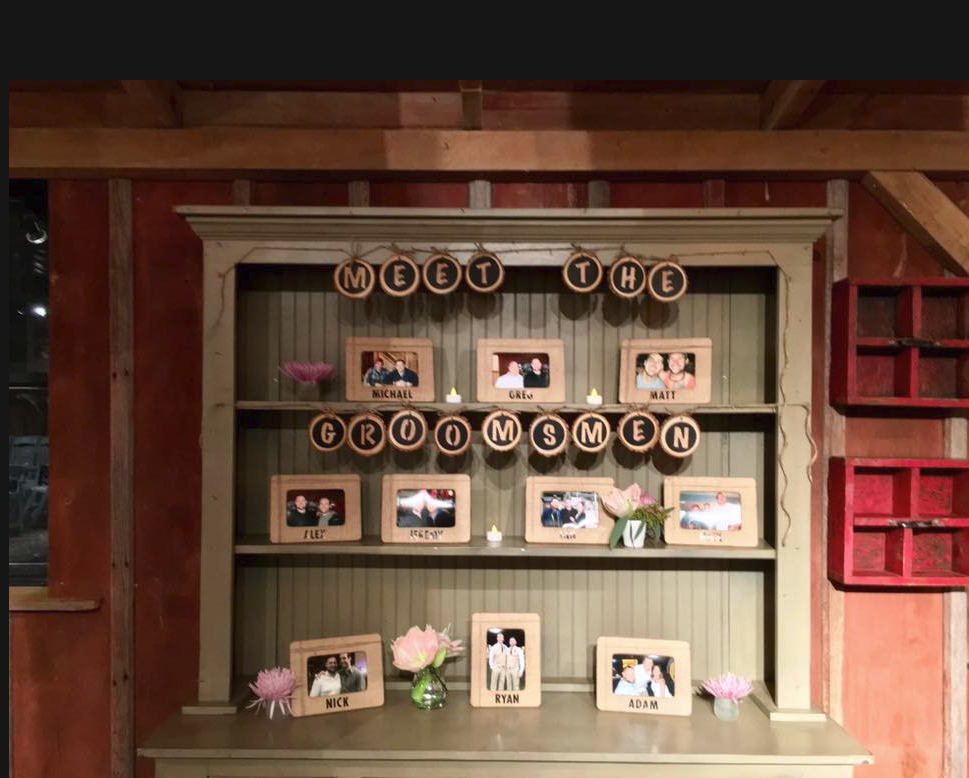 Meet the Groomsmen booth table pictures photos idea with wood slice letters