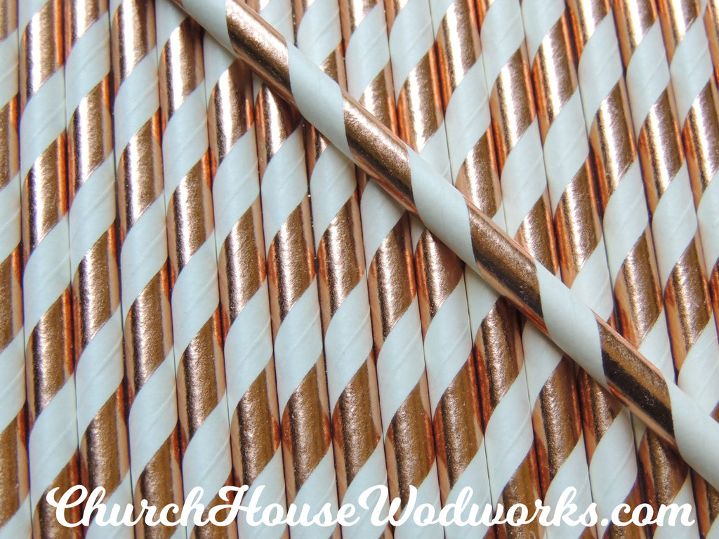 Rose gold striped paper straw for weddings parties events showers decorations