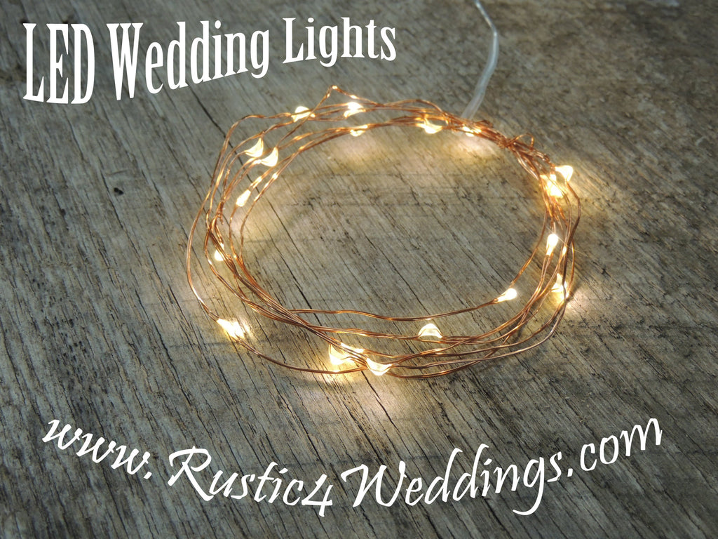 LED Fairy String Lights for rustic weddings wreaths mason jars warm white on copper wire