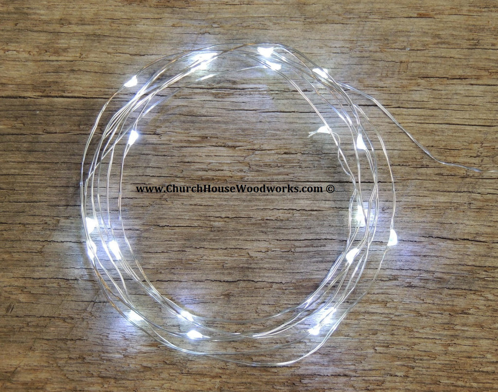 LED Fairy String Lights for rustic weddings wreaths mason jars cool white on silver wire