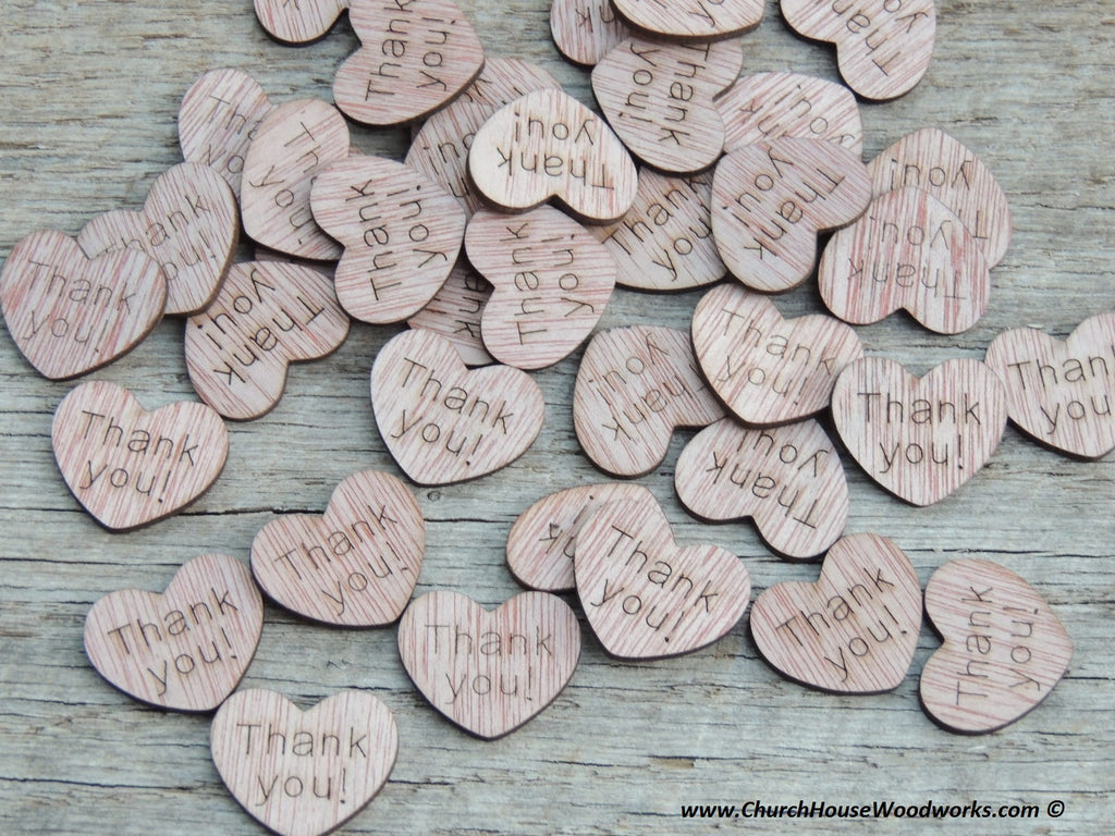 Wooden Thank you hearts to give to guest gift bags gift baskets thank you notes