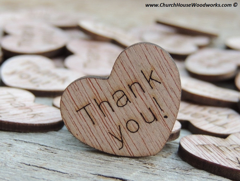 Wood hearts with Thank you written on them for Thank you gifts for wedding showers baby bridal