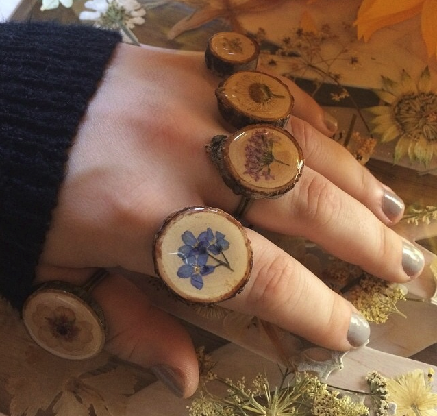 wood slice jewelry rings woodland fairy garden