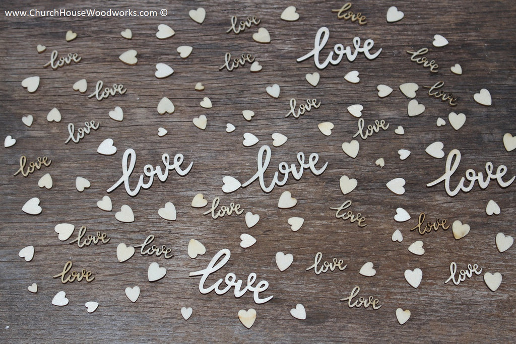 cursive love words and tiny heart mix table scatters for wedding decorations receptions showers 