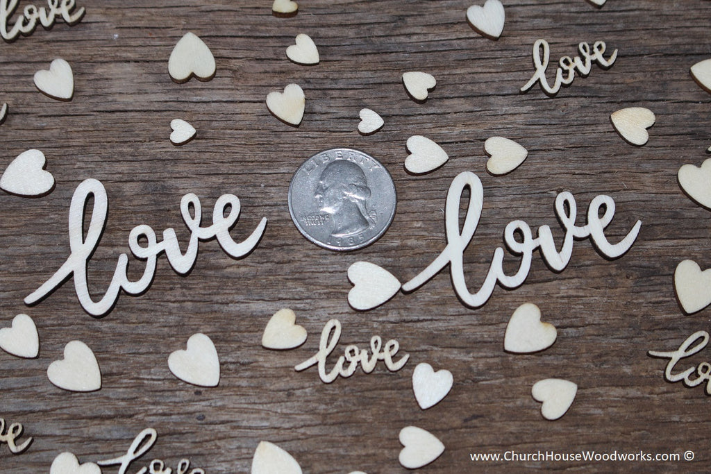 cursive love words and tiny heart mix table scatters for wedding decorations receptions showers 