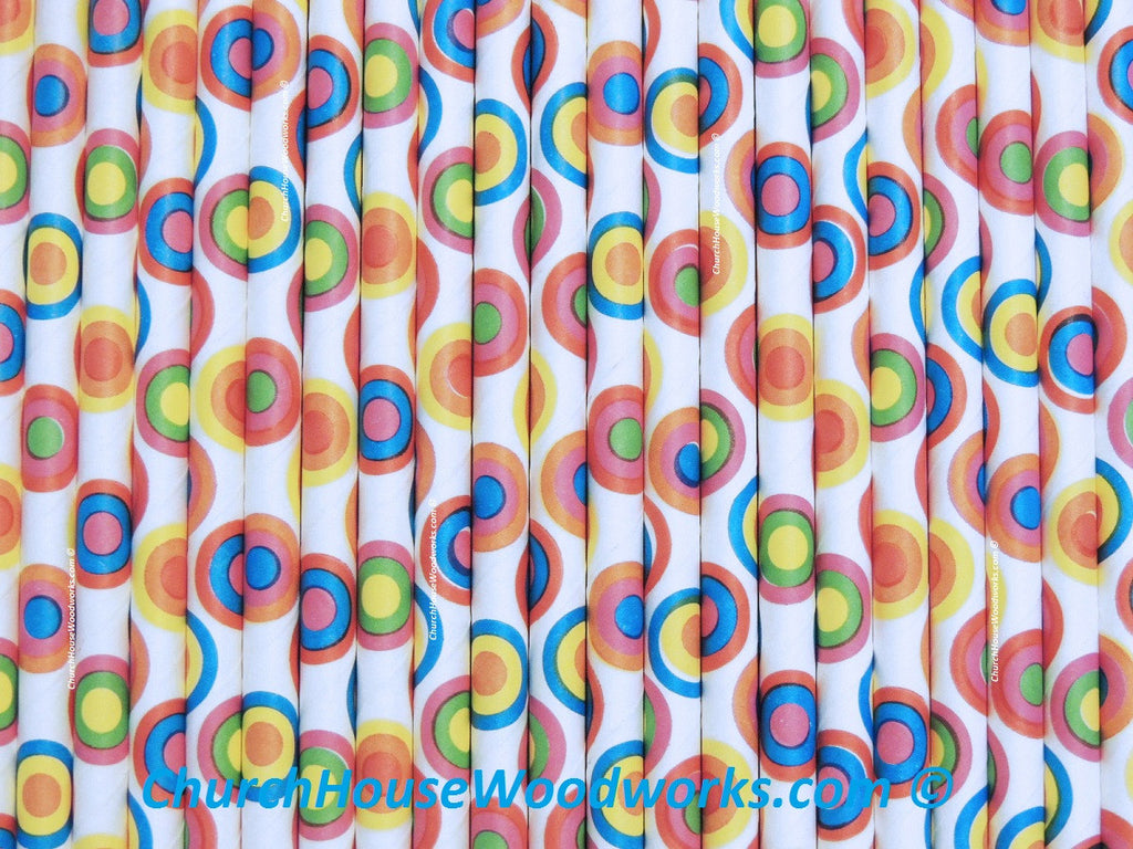 rainbow kaleidoscope circles paper straw for weddings parties events showers decorations
