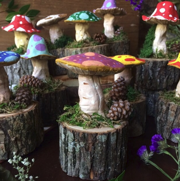 Fairy Garden toadstool mushroom on mini stumps 