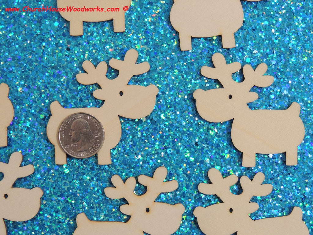 2 Inch wood Reindeer for crafts shapes woodcraft Christmas ornaments scrapbooks favors holiday