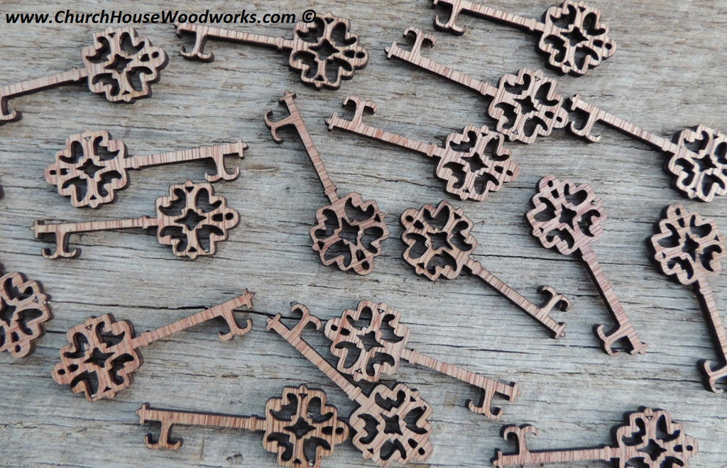 Wooden skeleton keys for weddings parties favors gifts jewelry decor decoration woodcraft wood shapes