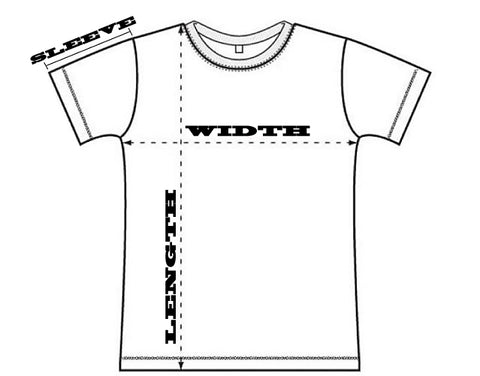 T-Shirt Size Chart - NAMA - TEASE : OSAKA JAPAN