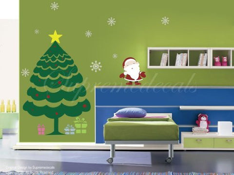 Custom PopDecals - Christmas Decals - Merry Christmas - Beautiful Tree Wall Decals for Kids Rooms Teen Girls Boys Wallpaper Murals Sticker Wall Stickers Nursery Decor Nursery Decals - PopDecors,Home, PopDecals, PopDecors
