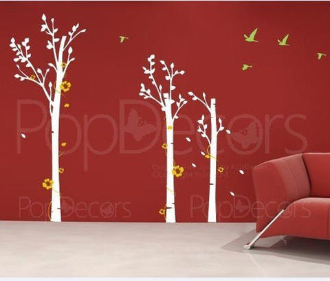 PopDecors - rees and Flowers 102 in - Custom Beautiful Tree Wall Decals for Kids Rooms Teen Girls Boys Wallpaper Murals Sticker Wall Stickers Nursery Decor Nursery Decals