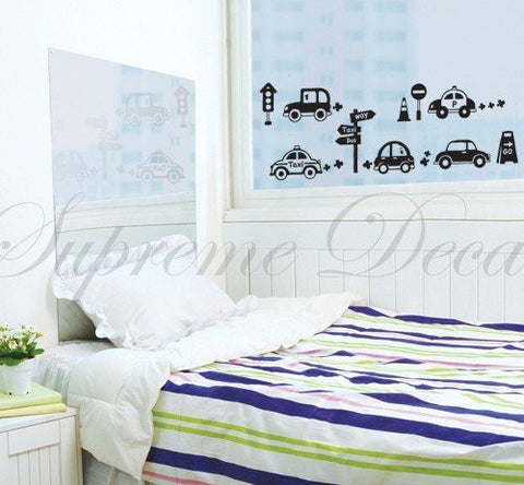 Custom PopDecals - Cars on Street - Beautiful Tree Wall Decals for Kids Rooms Teen Girls Boys Wallpaper Murals Sticker Wall Stickers Nursery Decor Nursery Decals - PopDecors,Home, PopDecals, PopDecors