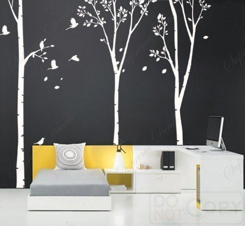 US Made - Custom Color - PopDecals - 3 colors-Three Big Birch Trees- Wall Decals Stickers Murals Vinyl Wall Art - PopDecors,Baby Product, PopDecals, PopDecors