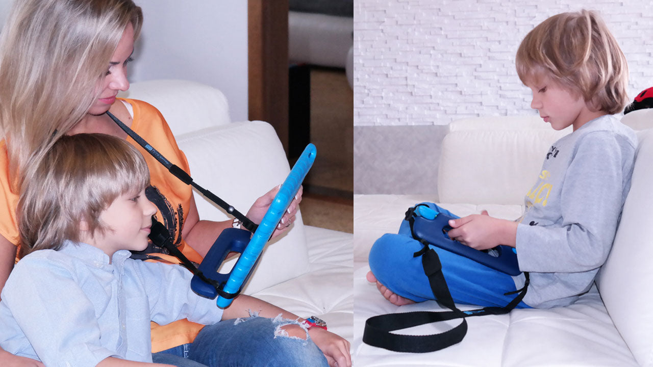 Mother parent plays with child on Galaxy Tab case