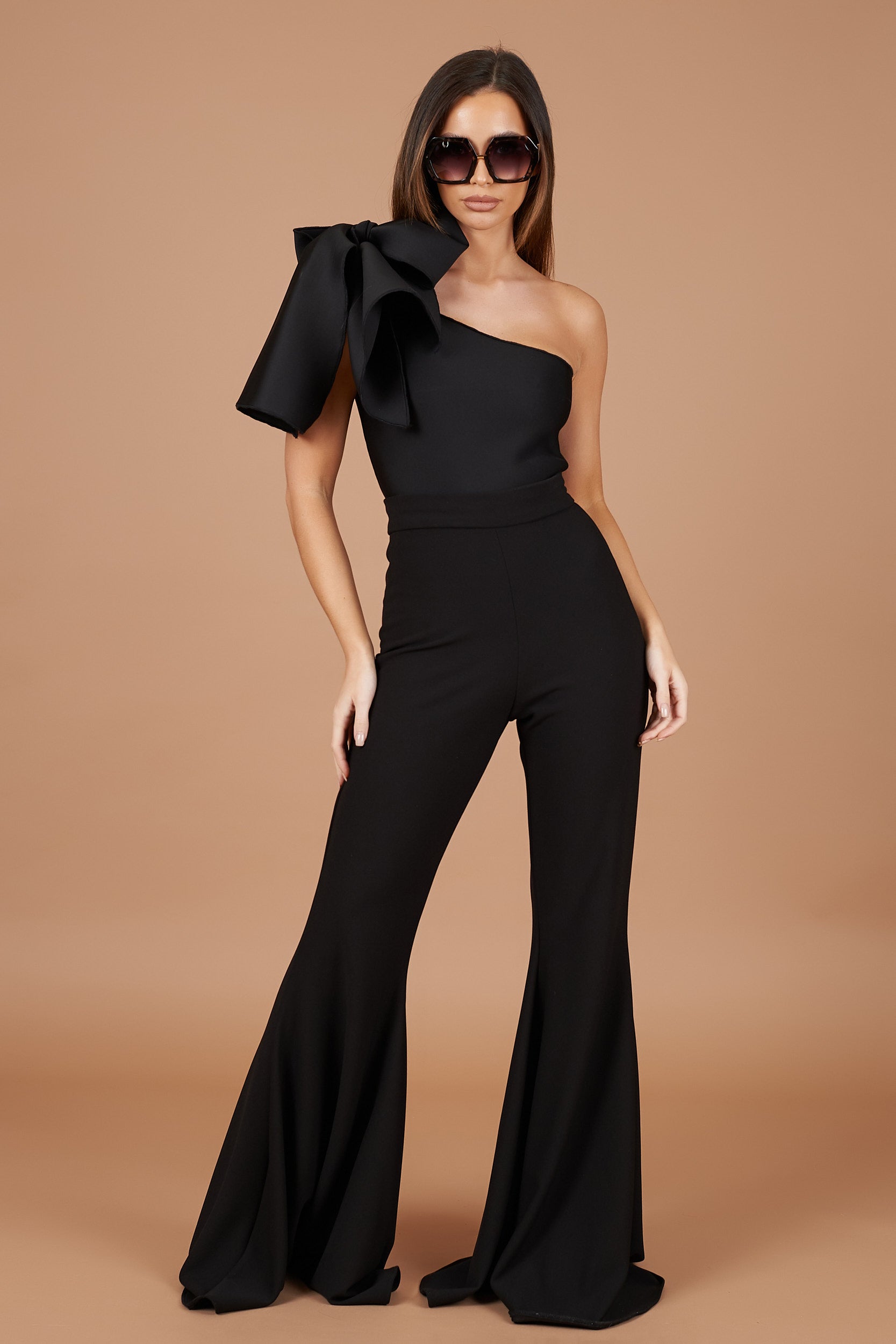 one shoulder bow jumpsuit