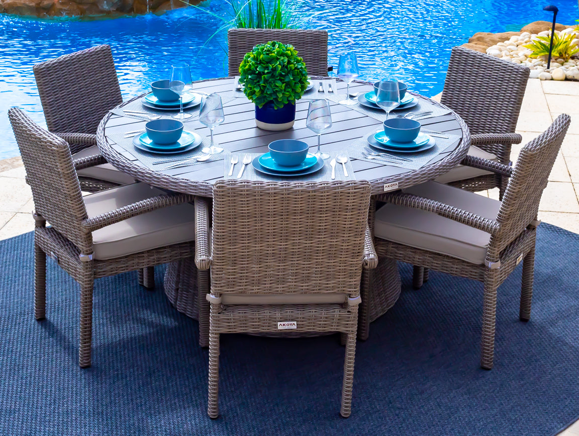 grey wicker patio table and chairs