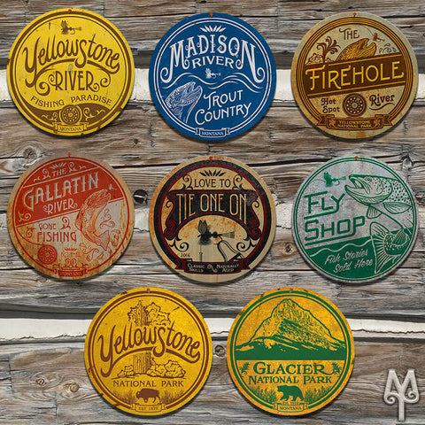 Vintage Fly Fishing and National Parks Wall Signs by Montana Treasures