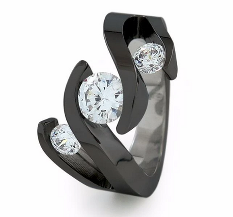 Meghan Black Titanium Engagement Ring with Gemstones