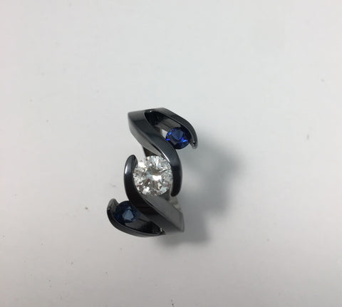 Black Meghan design with Sapphire Titanium Ring and diamond centre 