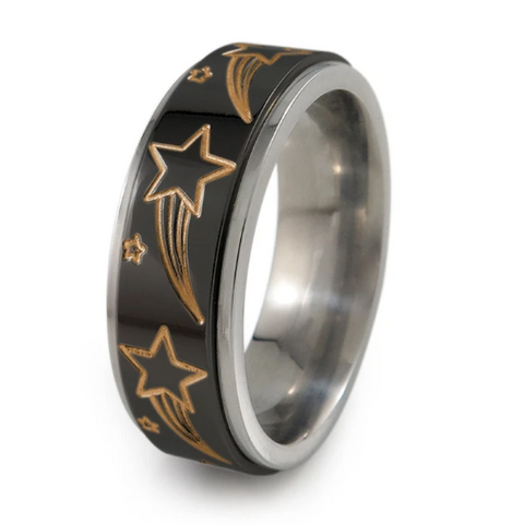 Fidget Spinner Shooting Stars Titanium Ring with Rose Gold Anodizing Colour