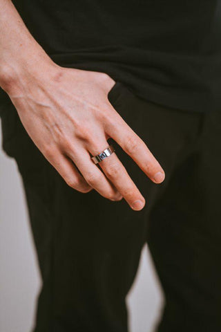 Man wearing aquamarine titanium ring
