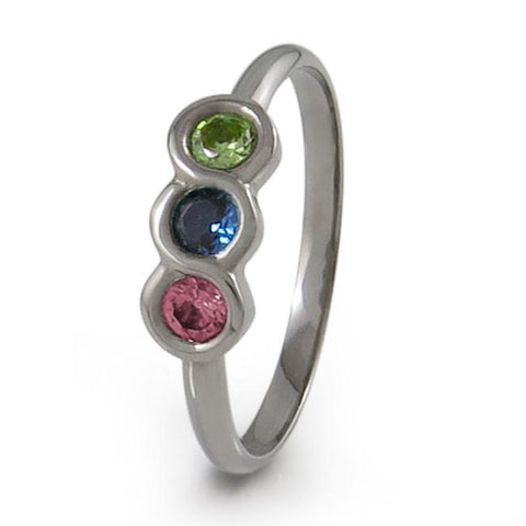 The Family Titanium Ring with Three Gemstones in an interlocking configuration reminiscent of the infinity symbol