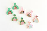 Jade/Peach Bottom Patterned Half Circle Statement Earrings