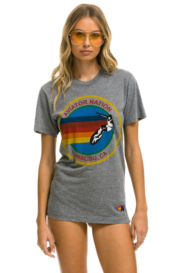 AVIATOR NATION MALIBU CREW TEE SHIRT HEATHER GREY Aviator Nation