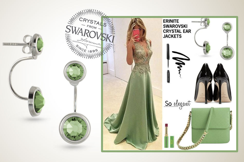 Christmas Gifts For Her Swarovski Elements Silver Earring Jackets Green