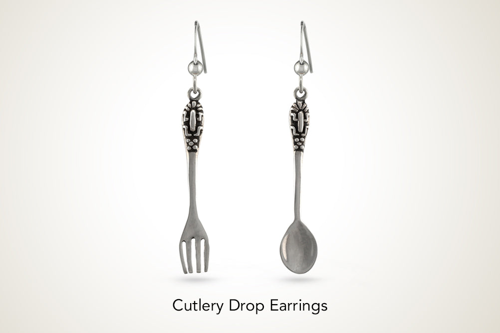 Mismatched Silver Cutlery Drop Earrings