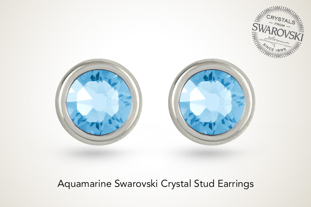 Aquamarine Round Swarovski Crystal Stud Earrings
