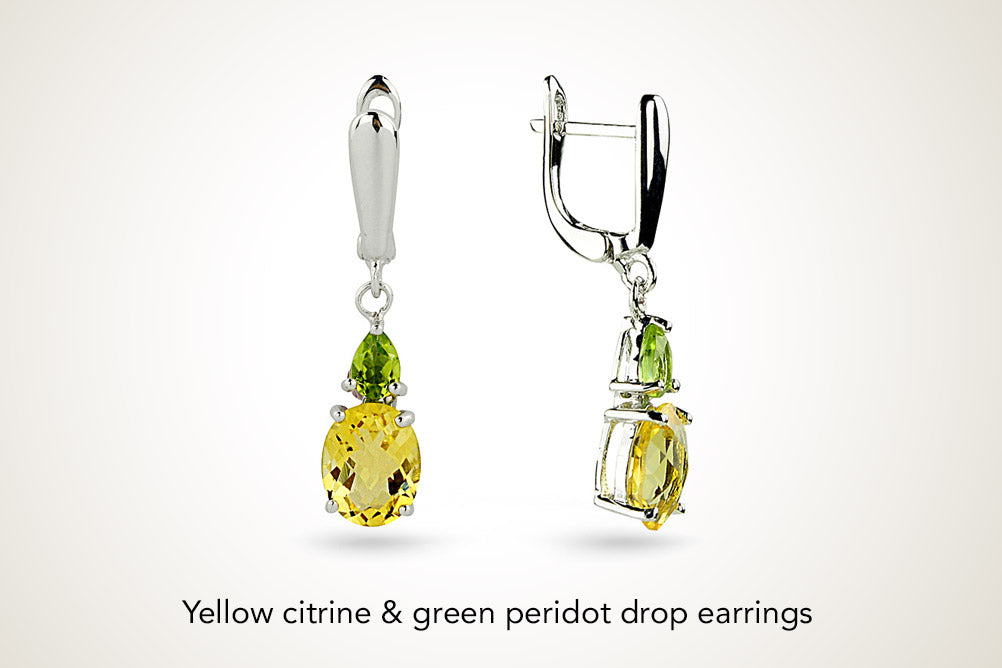 Yellow Citrine Green Peridot Drop Earrings