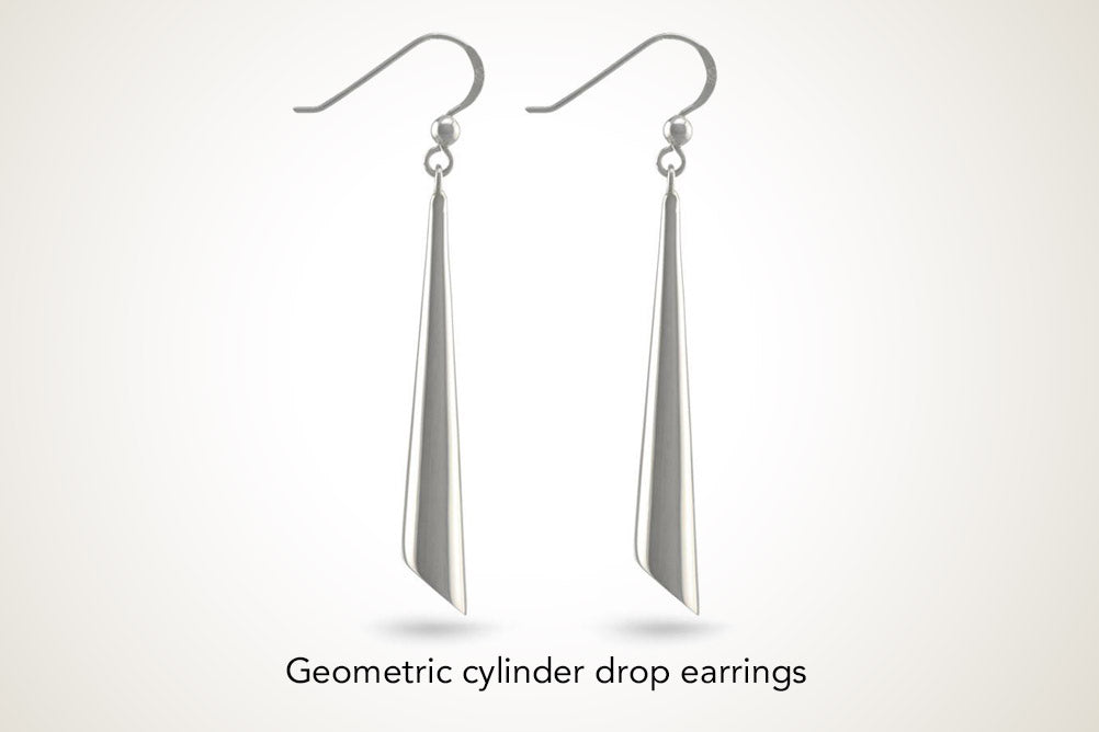 Geometric Silver Solid Cylinder Drop Dangling Earrings