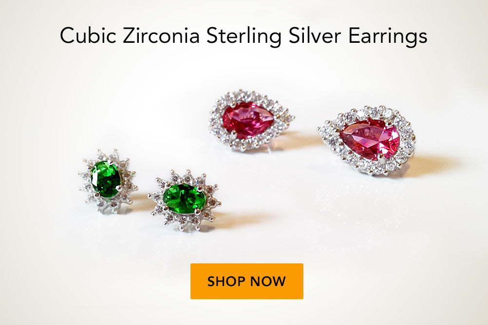 Cubic Zirconia Sterling Silver Studs Party Earrings