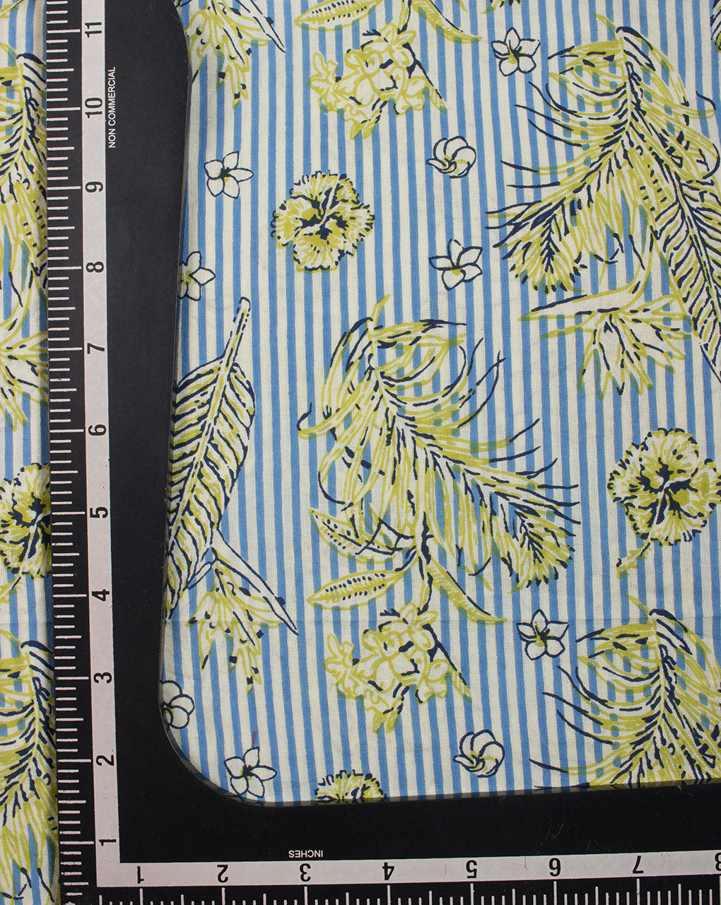 Blue Yellow Stripes Pattern Screen Print Cotton Fabric - Fabriclore.com