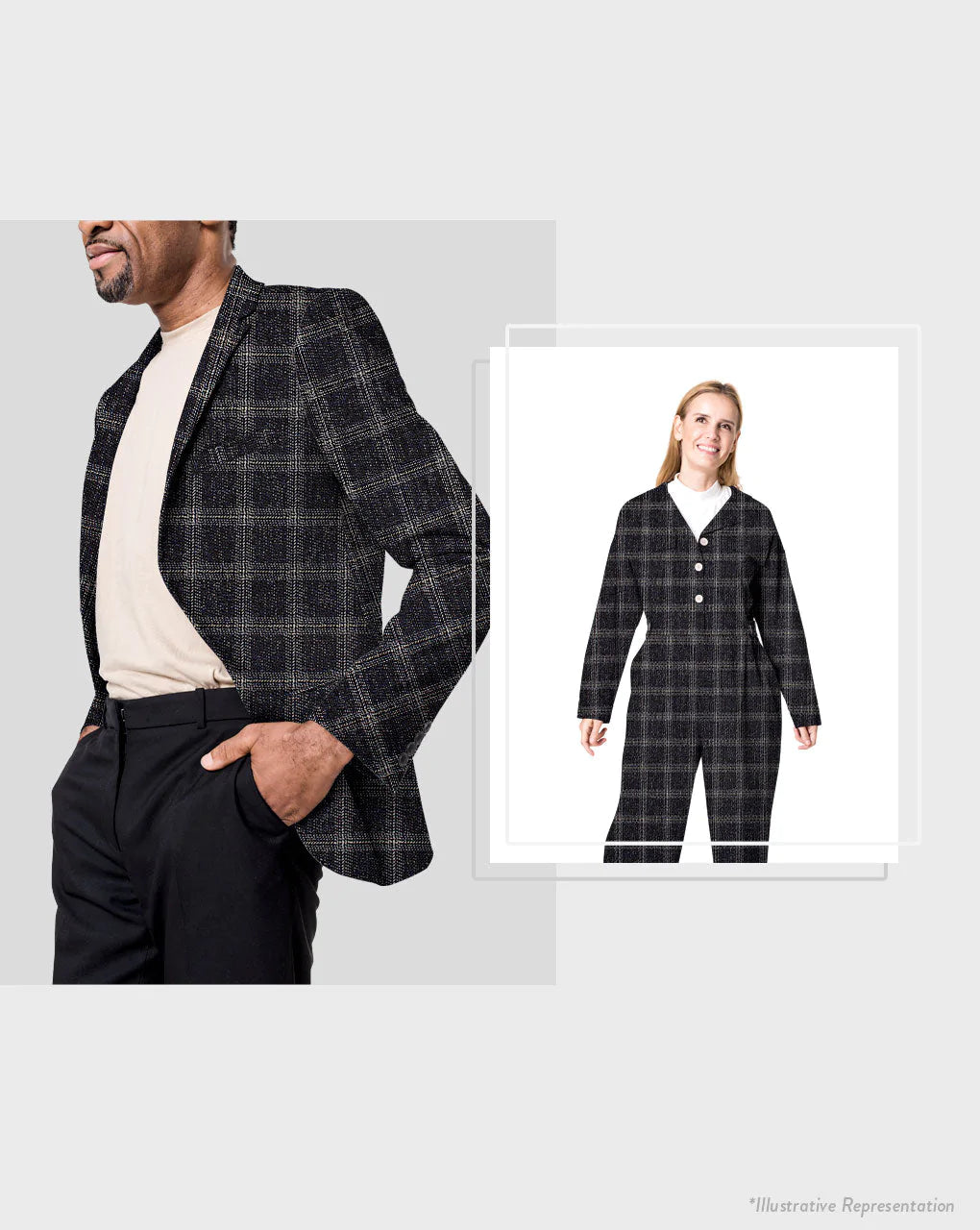 Checks Woolen Tweed Fabric ( Width 58 Inch )