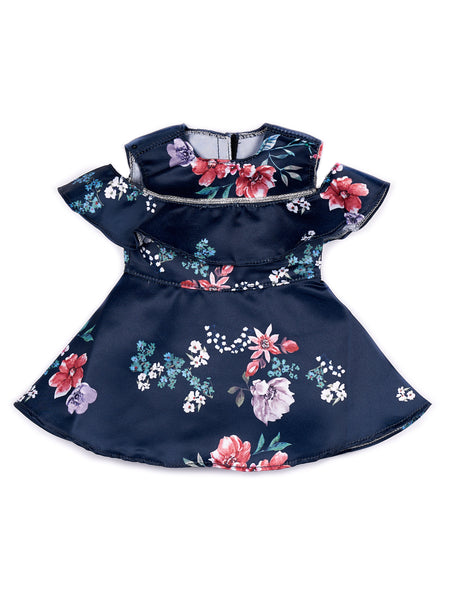 dark blue dress with flowers