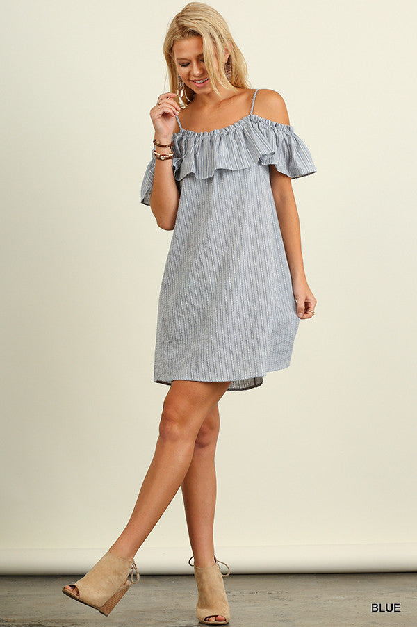 Striped Off the Shoulder Ruffle Dress