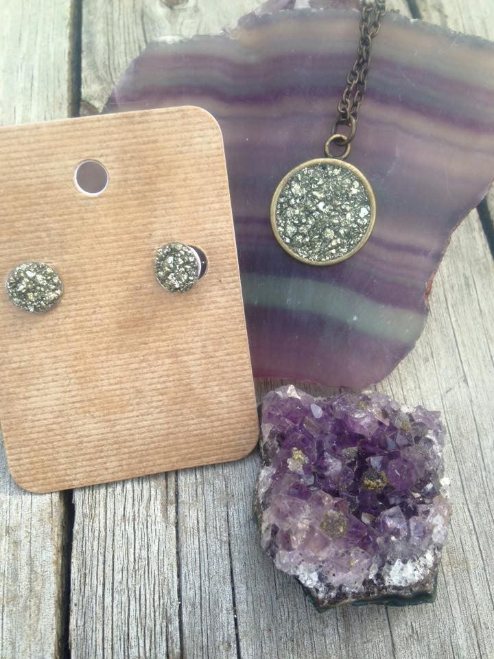 Pyrite Pendant Necklace and Earrings - Edward & Ashley Jewelry