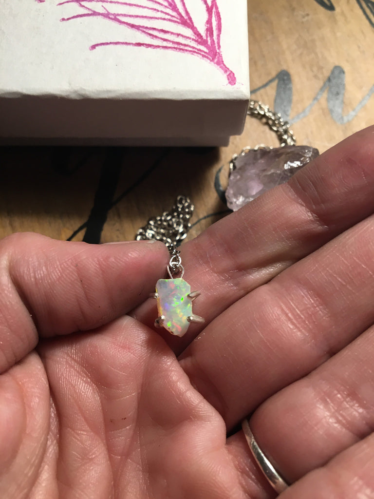Ethiopian Opal Sterling silver necklace ( claw setting ) - Edward & Ashley Jewelry